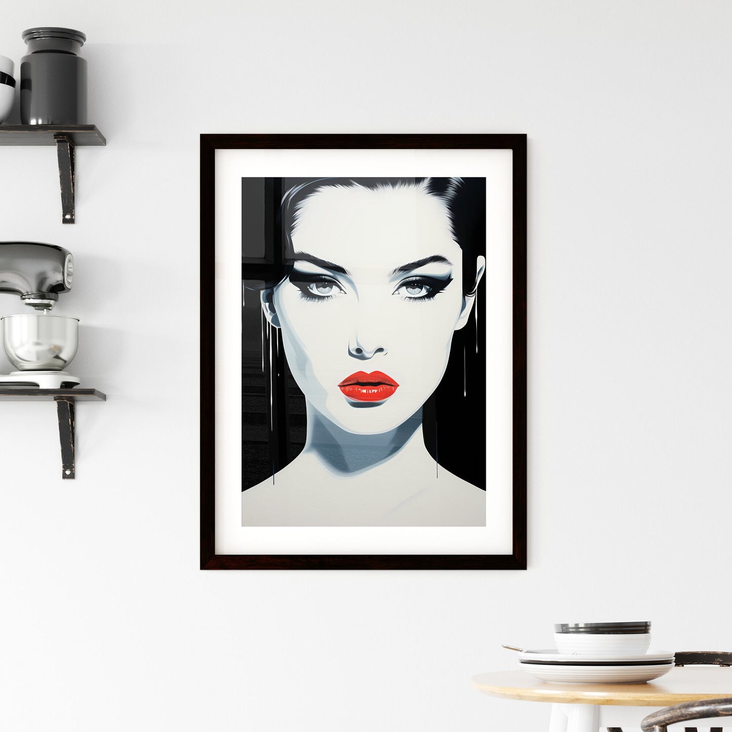 A Poster of Illustration Manga - A Woman With Red Lips And Black Hair Default Title