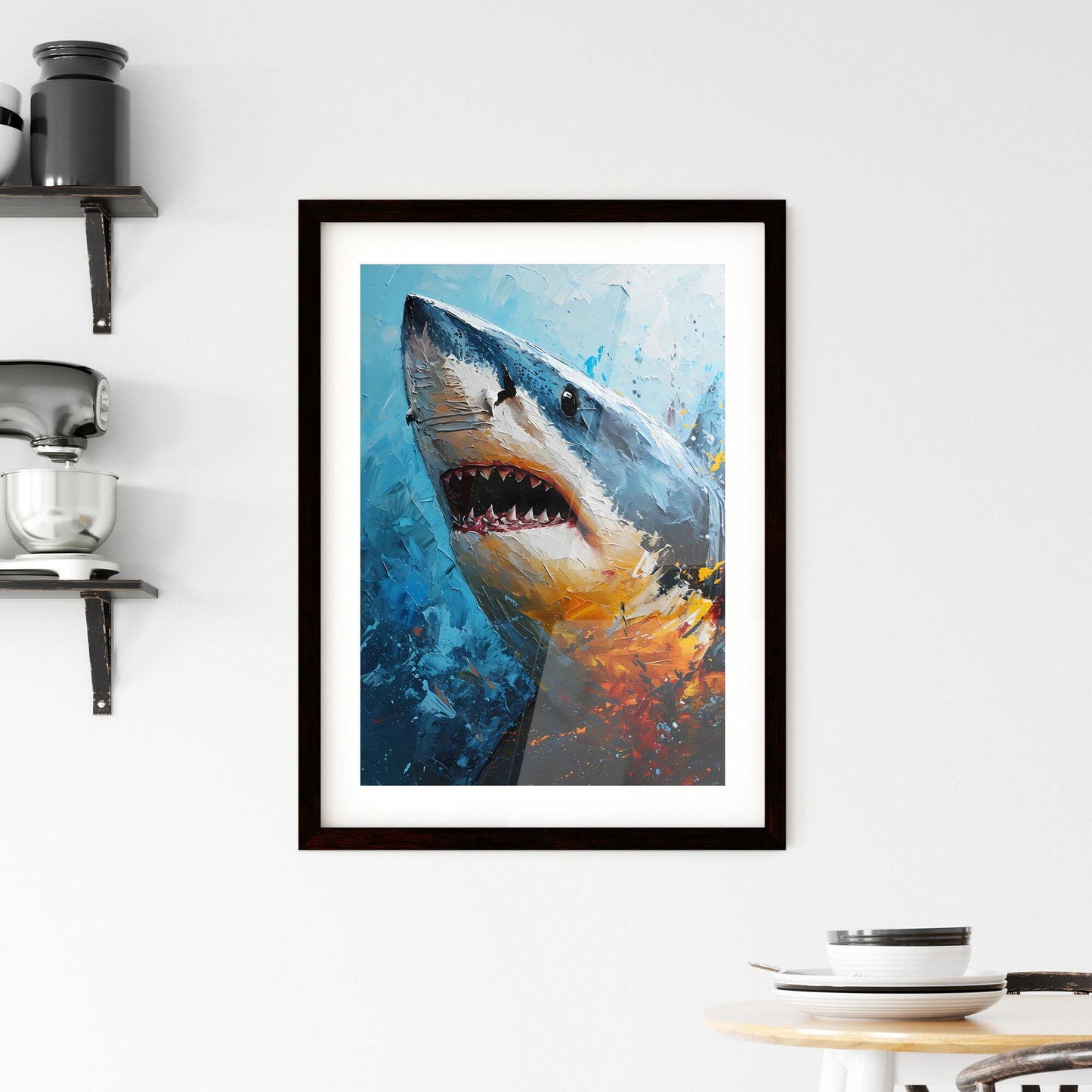 A Poster of The Shark Portrait with colorful Background - A Painting Of A Shark Default Title