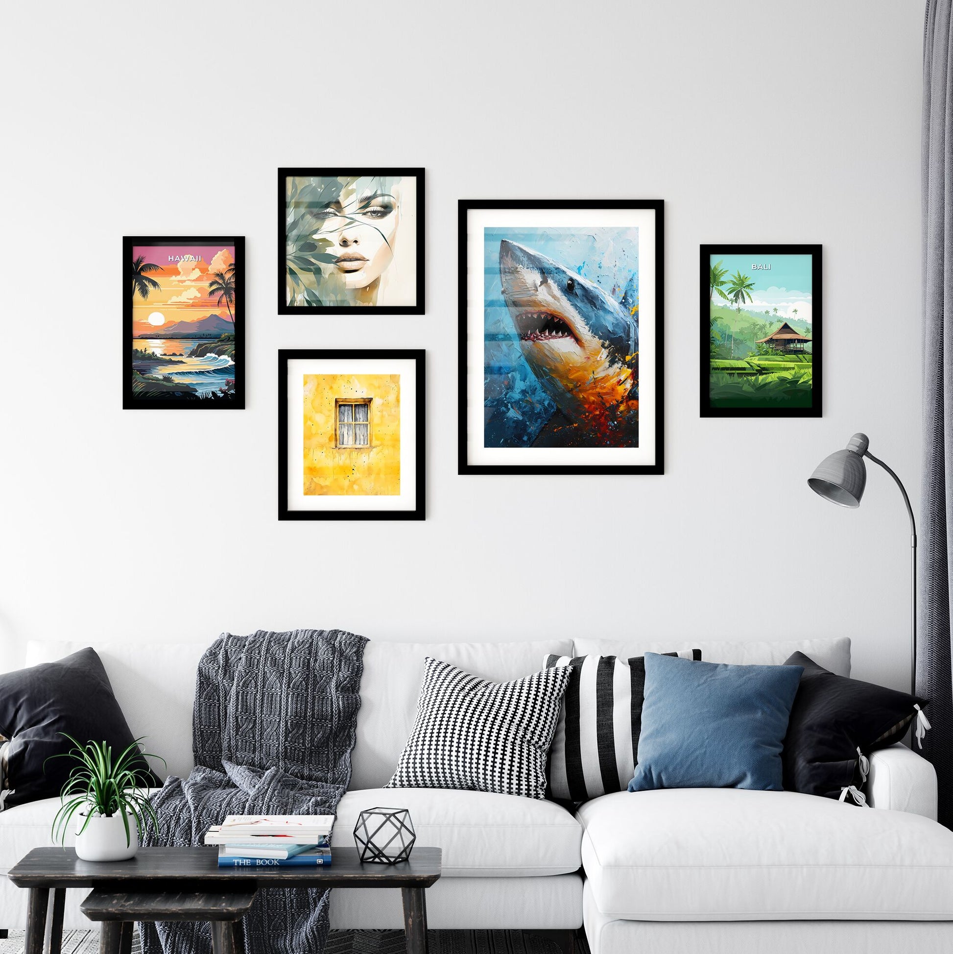 A Poster of The Shark Portrait with colorful Background - A Painting Of A Shark Default Title