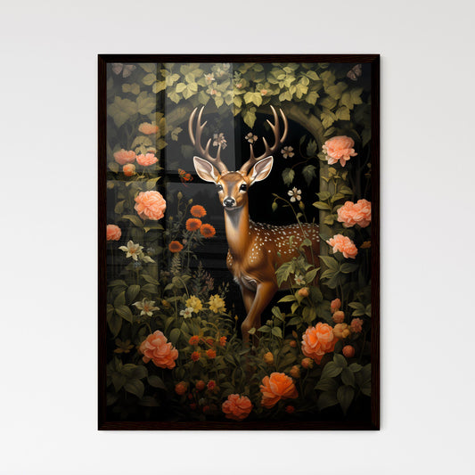 A Poster of the deer is standing by a tree - A Deer In A Garden Default Title