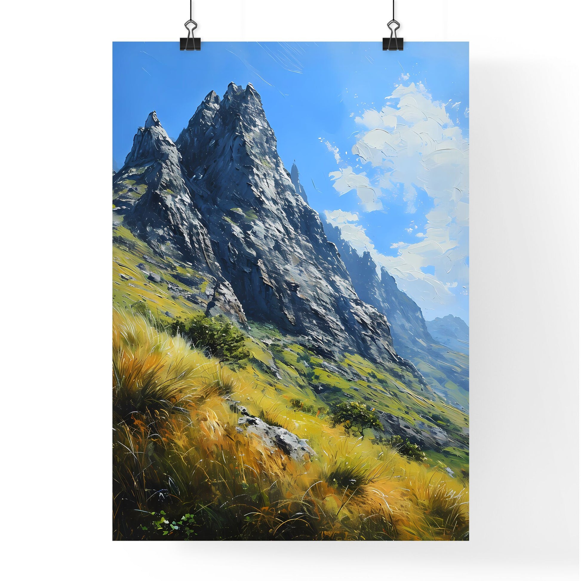 A Poster of Colorado Springs Art Sketch with clear blue Background - A Mountain With Grass And Rocks Default Title