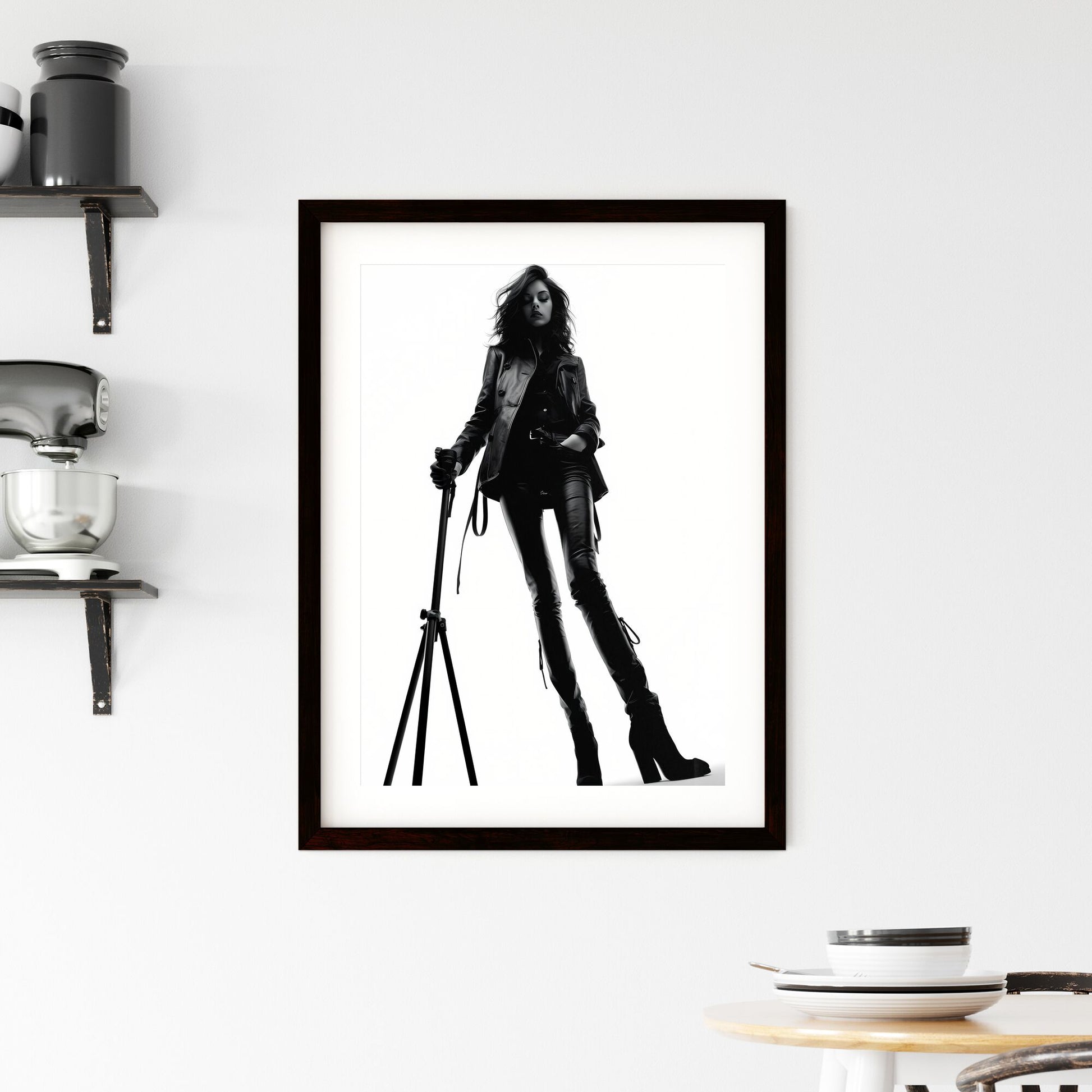 A Poster of girl model shooting low angle shot - A Woman In Leather Clothes And A Black Hat Default Title