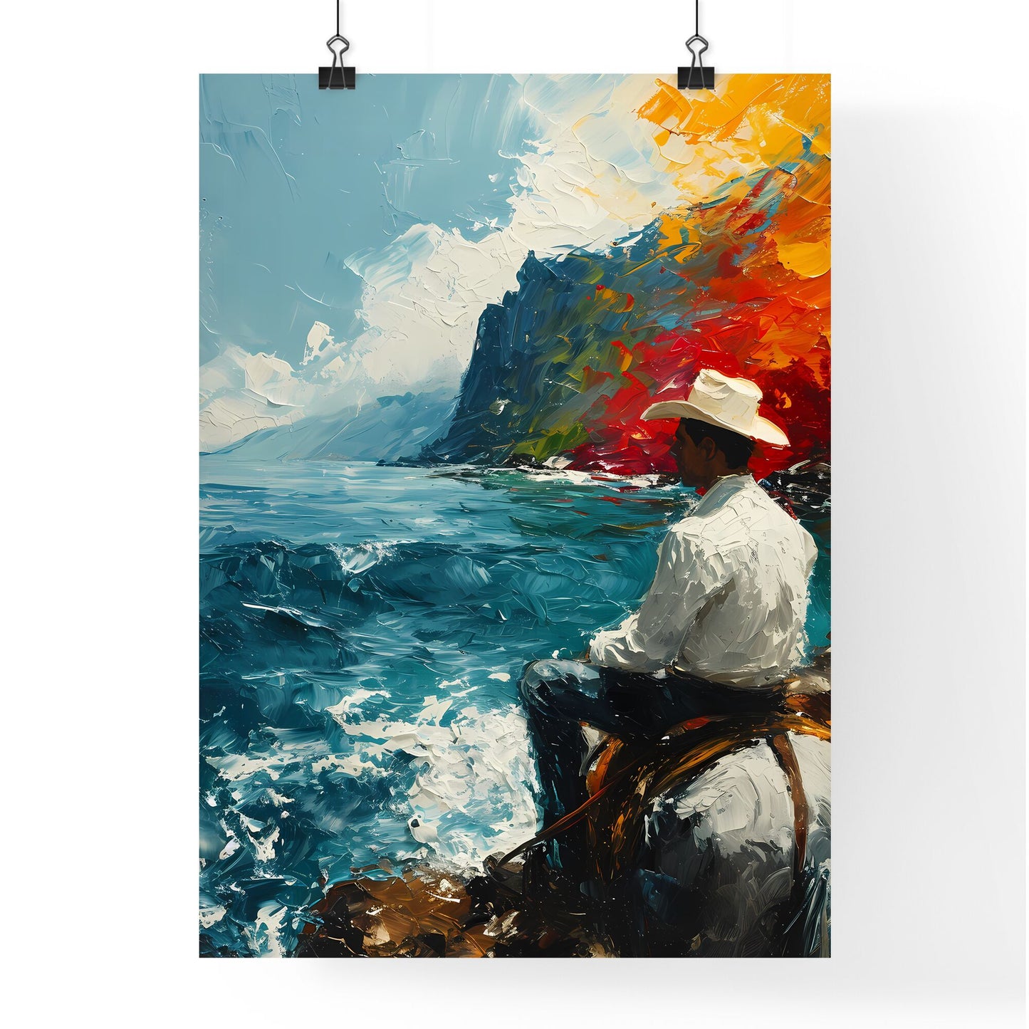 A Poster of de kooning style cowboy - A Man Riding A Horse In The Water Default Title