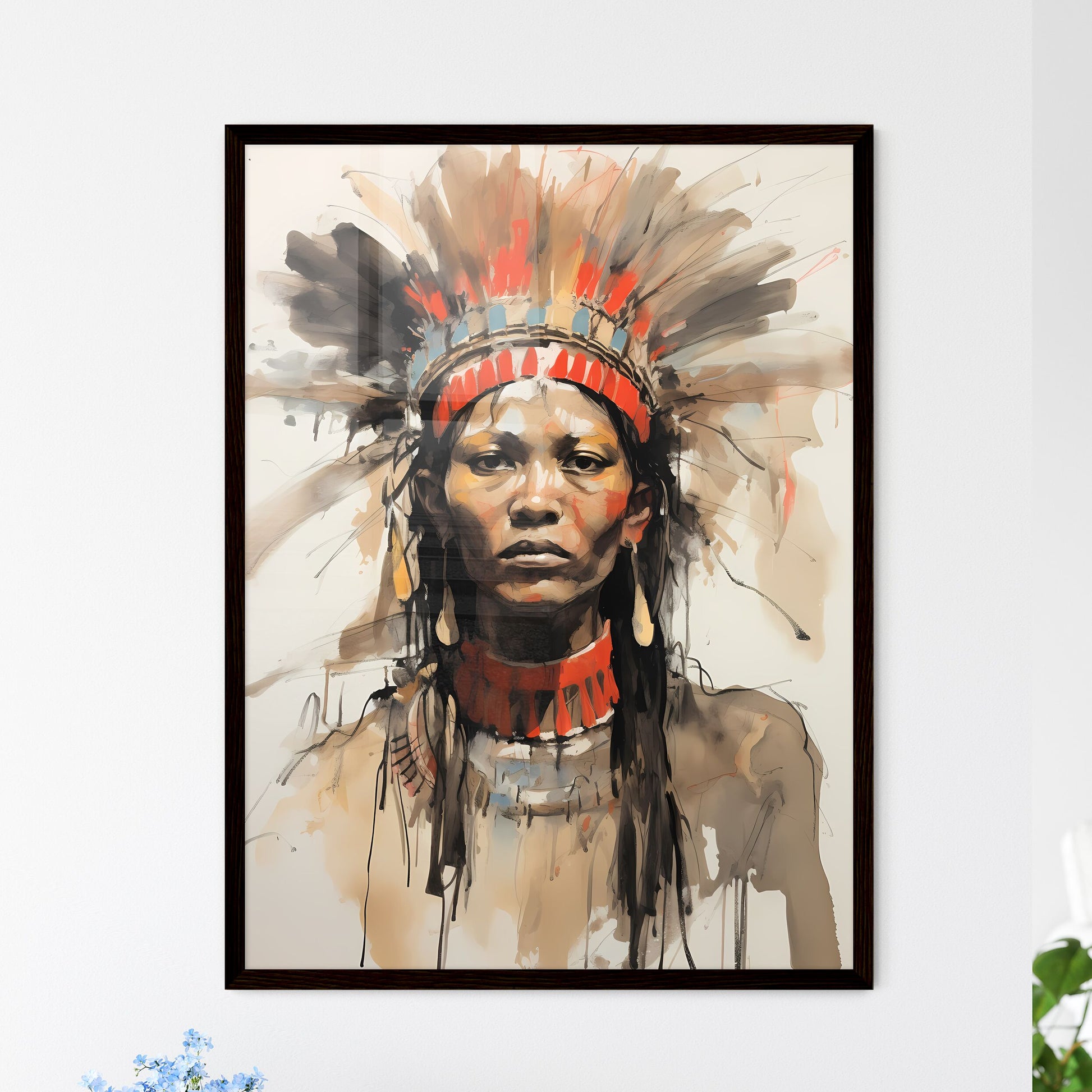 A Poster of indigenous portrait - A Painting Of A Woman Wearing A Headdress Default Title