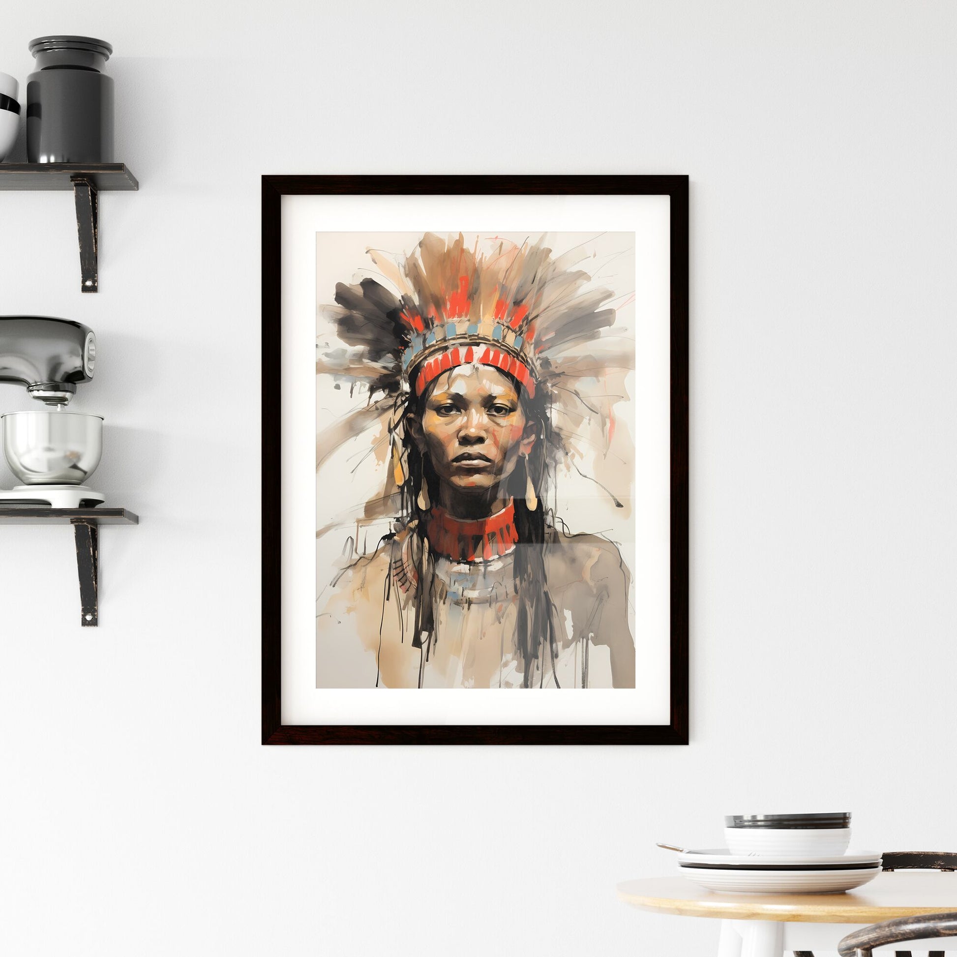 A Poster of indigenous portrait - A Painting Of A Woman Wearing A Headdress Default Title