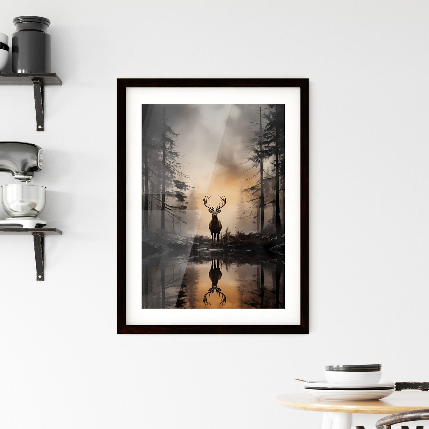 A Poster of elk in the fog print - A Deer Standing In A Forest Default Title