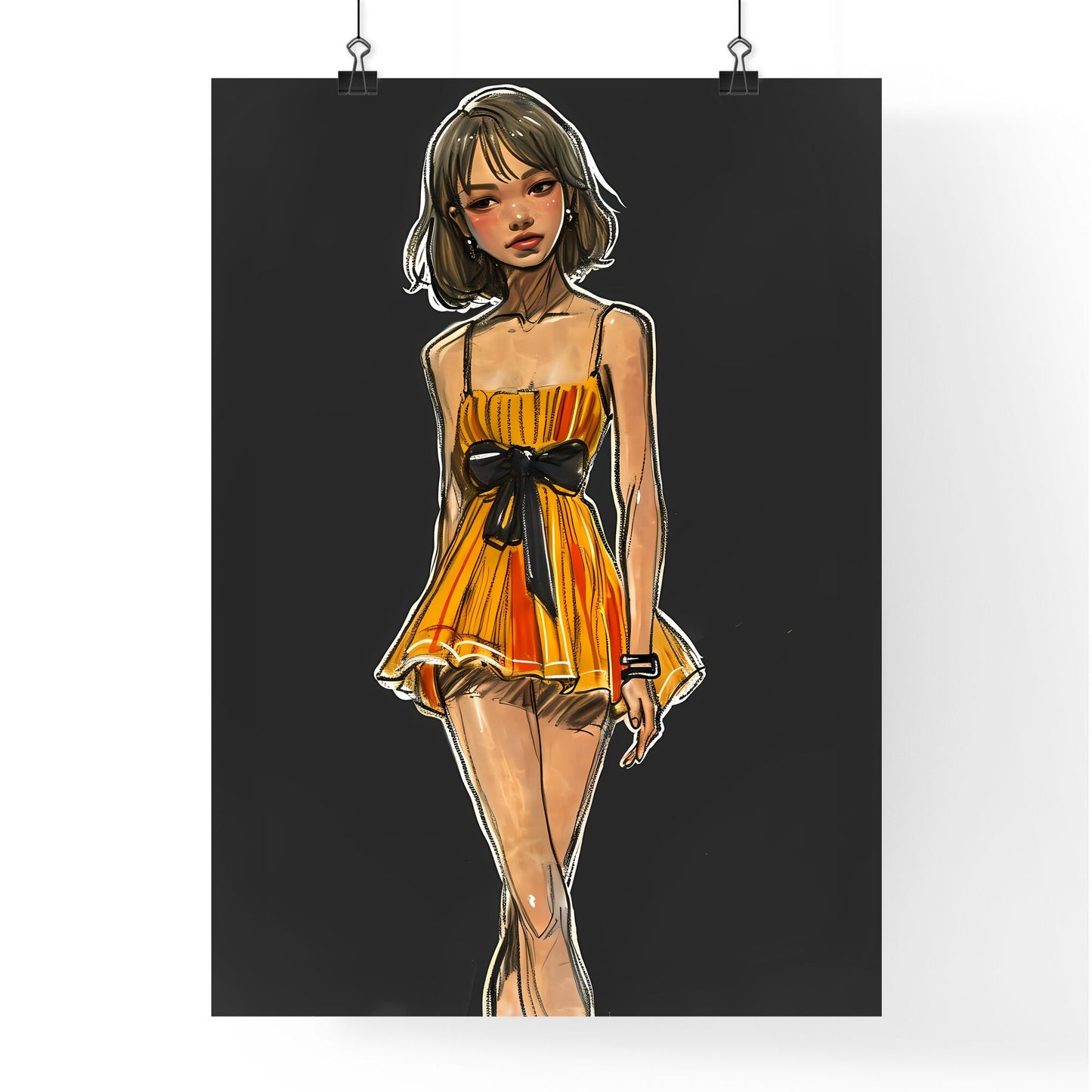 A Poster of cartoon illustration of a beautiful woman - A Cartoon Of A Woman In A Dress Default Title