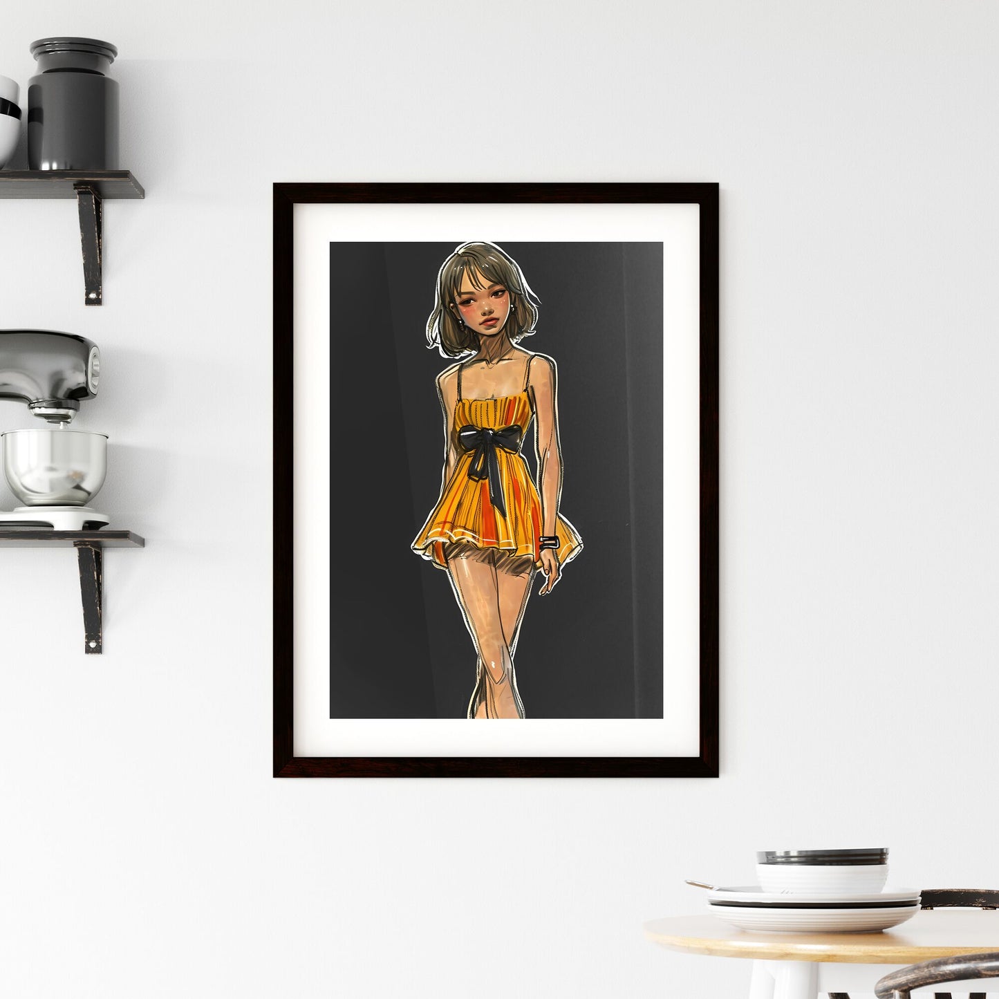A Poster of cartoon illustration of a beautiful woman - A Cartoon Of A Woman In A Dress Default Title