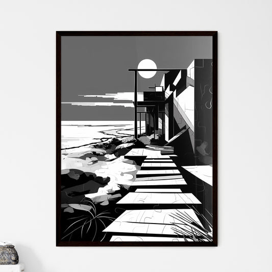 A Poster of A summer beach - A Building With A Walkway And A Beach Default Title