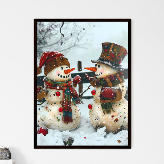 A Poster of a picture of an art print showing a pair of snowmen - Two Snowmen In The Snow Default Title