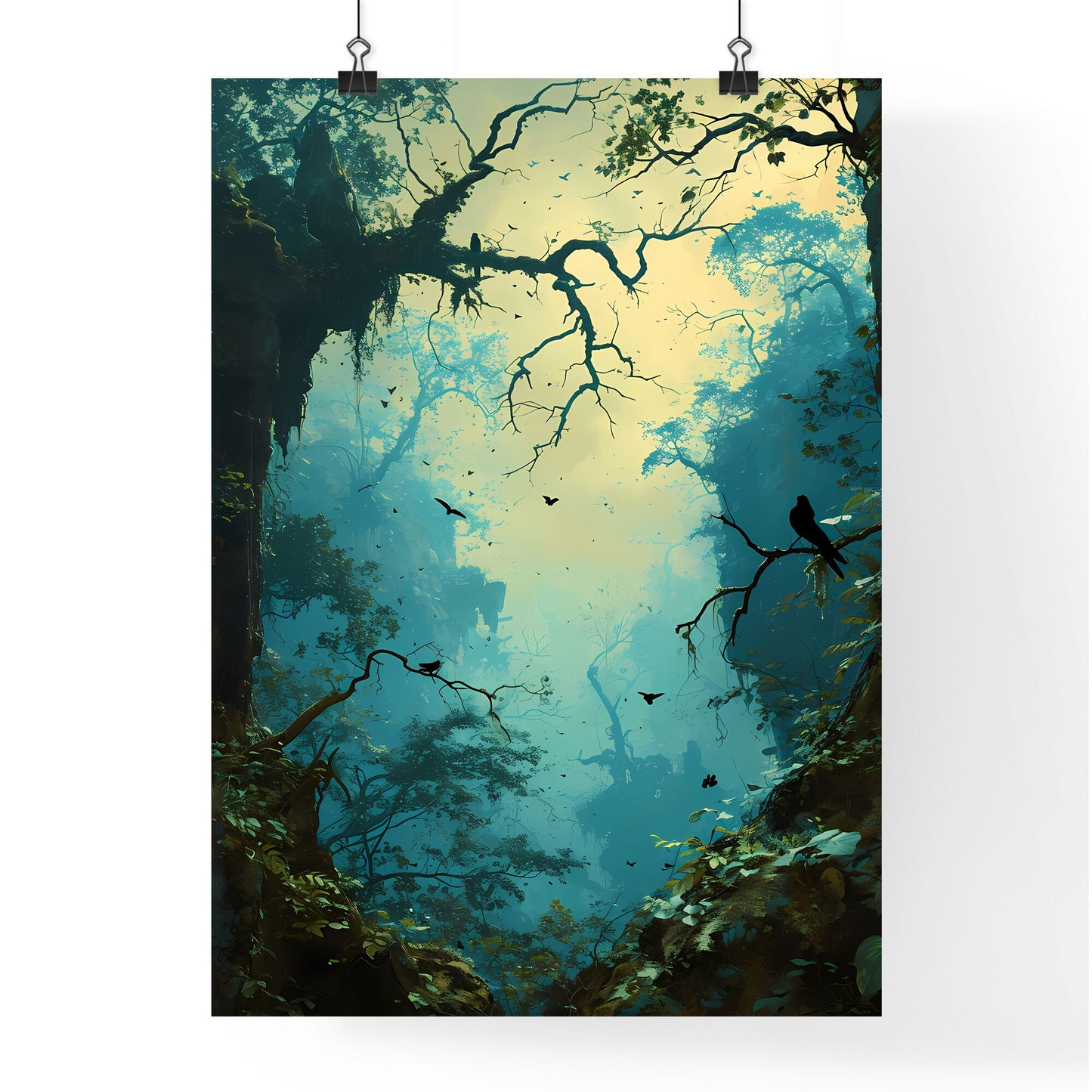 A Poster of graphic design art nouveau - A Group Of Birds In A Forest Default Title