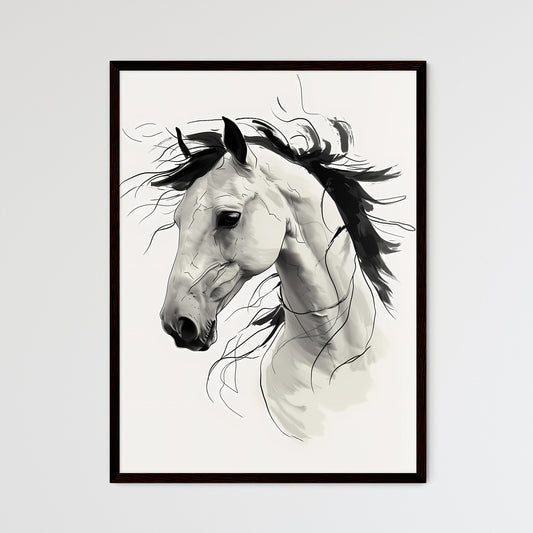 A Poster of a line art drawing of a Eagle face - A White Horse With Black Mane Default Title