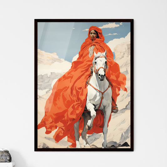 A Poster of a woman on horseback - A Woman Riding A Horse In A Red Robe Default Title