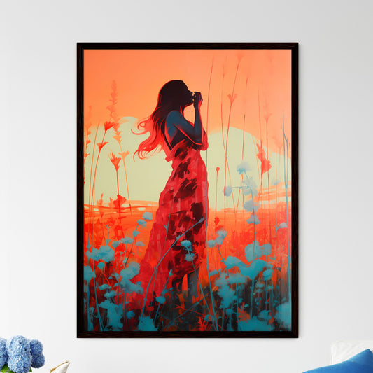 A Poster of inverted infrared - A Woman In A Dress In A Field Of Flowers Default Title