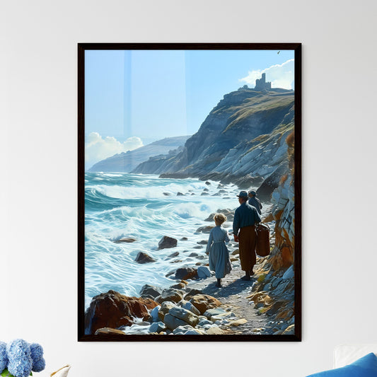 A Poster of bathing scene - A Group Of People Walking On A Rocky Beach Default Title