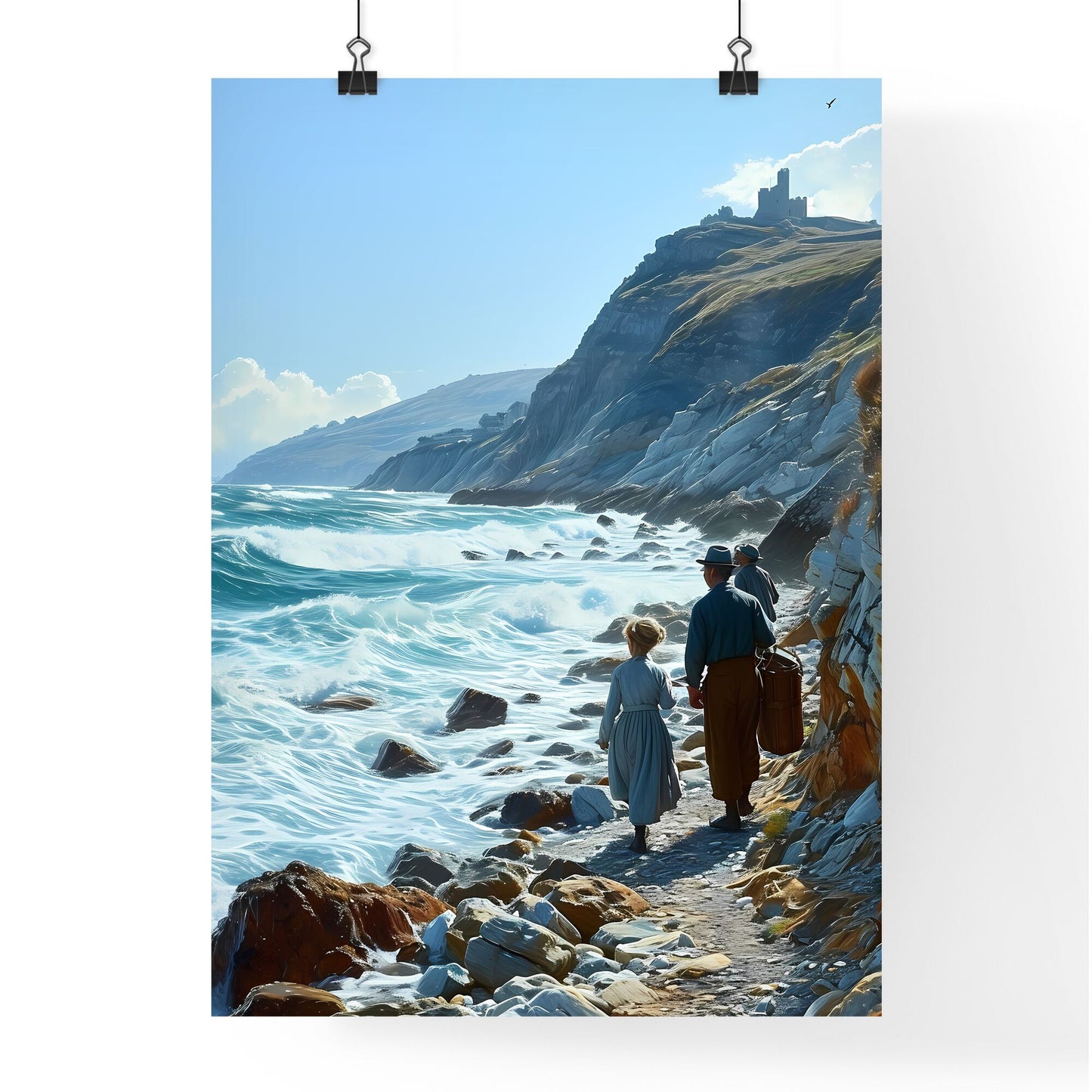 A Poster of bathing scene - A Group Of People Walking On A Rocky Beach Default Title