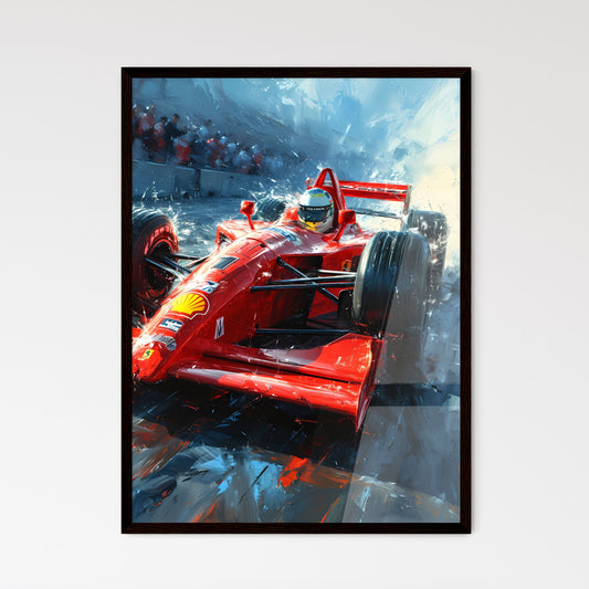 A Poster of Formula One style race car - A Red Race Car With A Person Driving On The Front Default Title