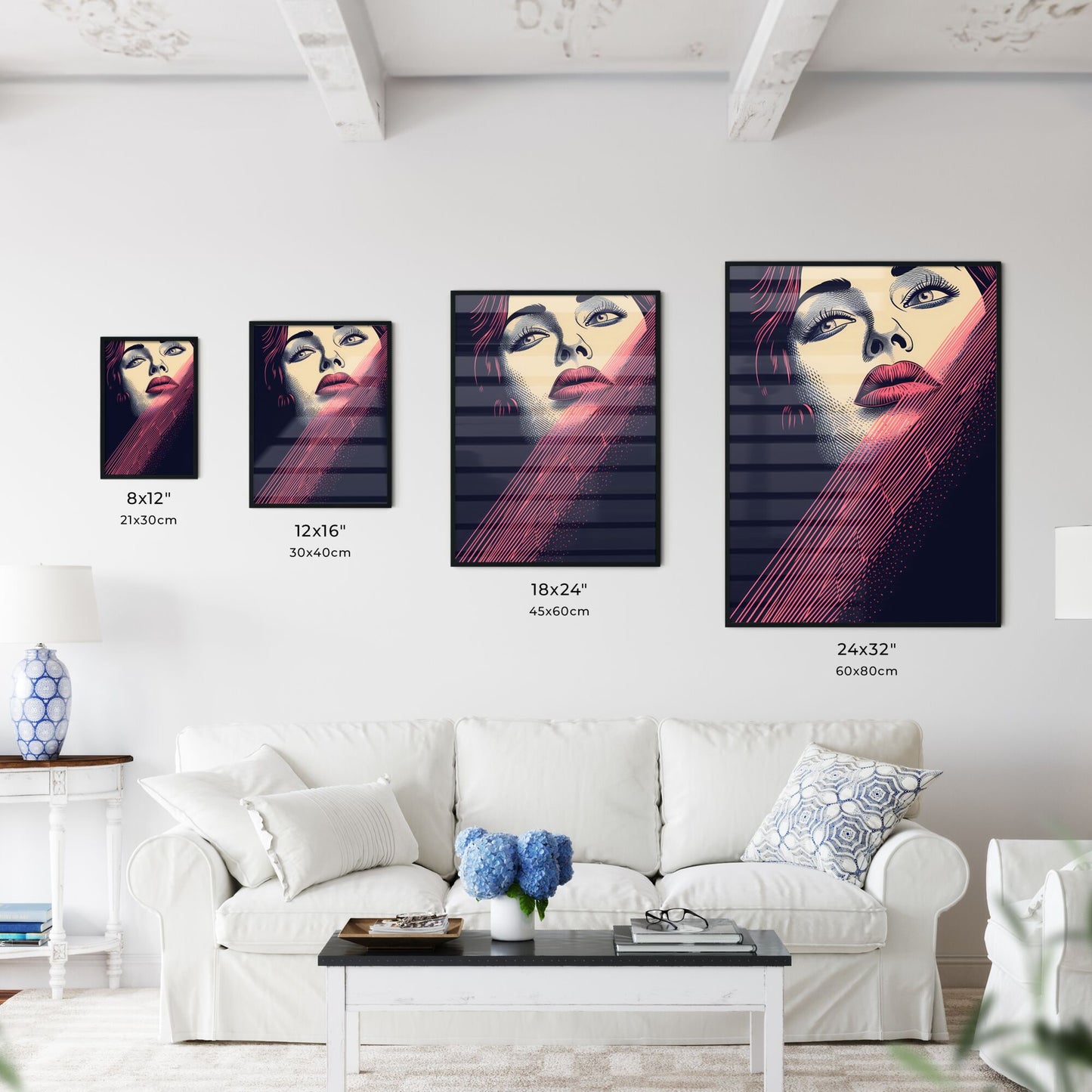A Poster of gorgeous 4 color travel poster - A Woman'S Face With Pink And Black Lines Default Title
