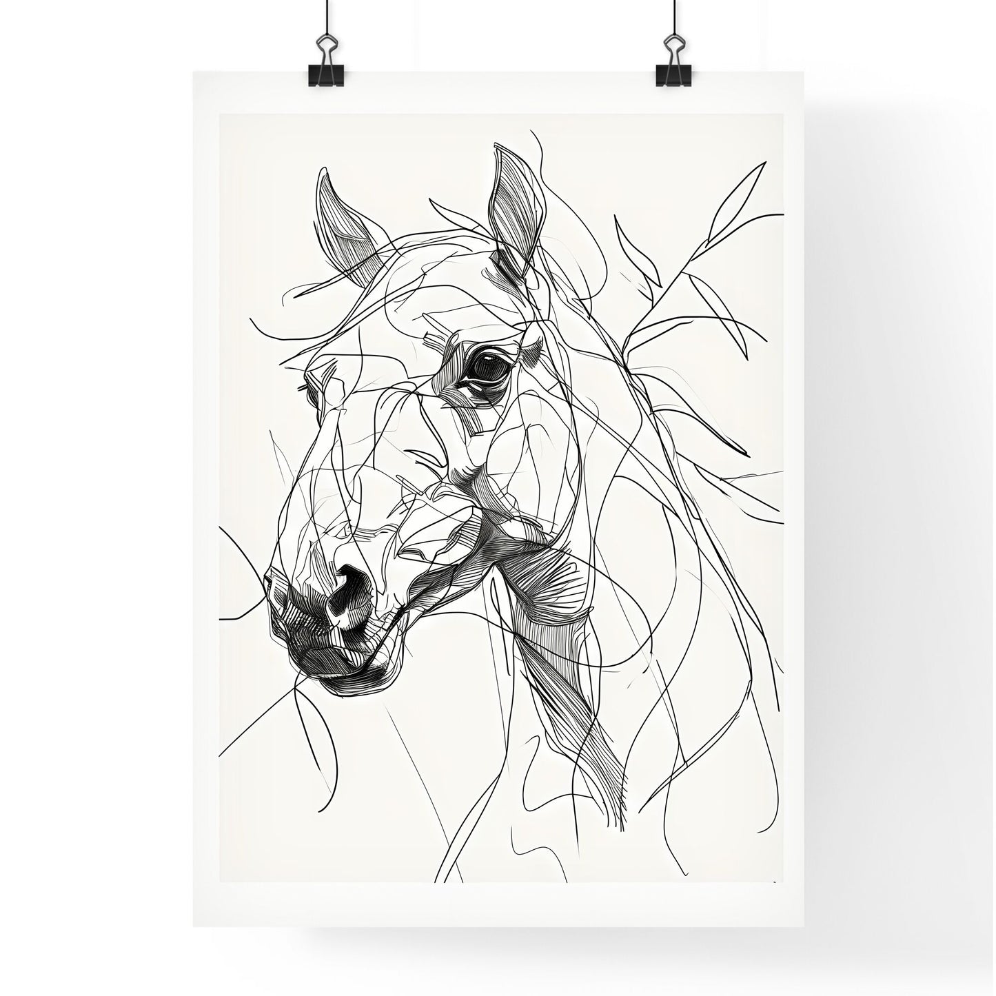 A Poster of a line art drawing of a Eagle face - A Drawing Of A Horse Default Title
