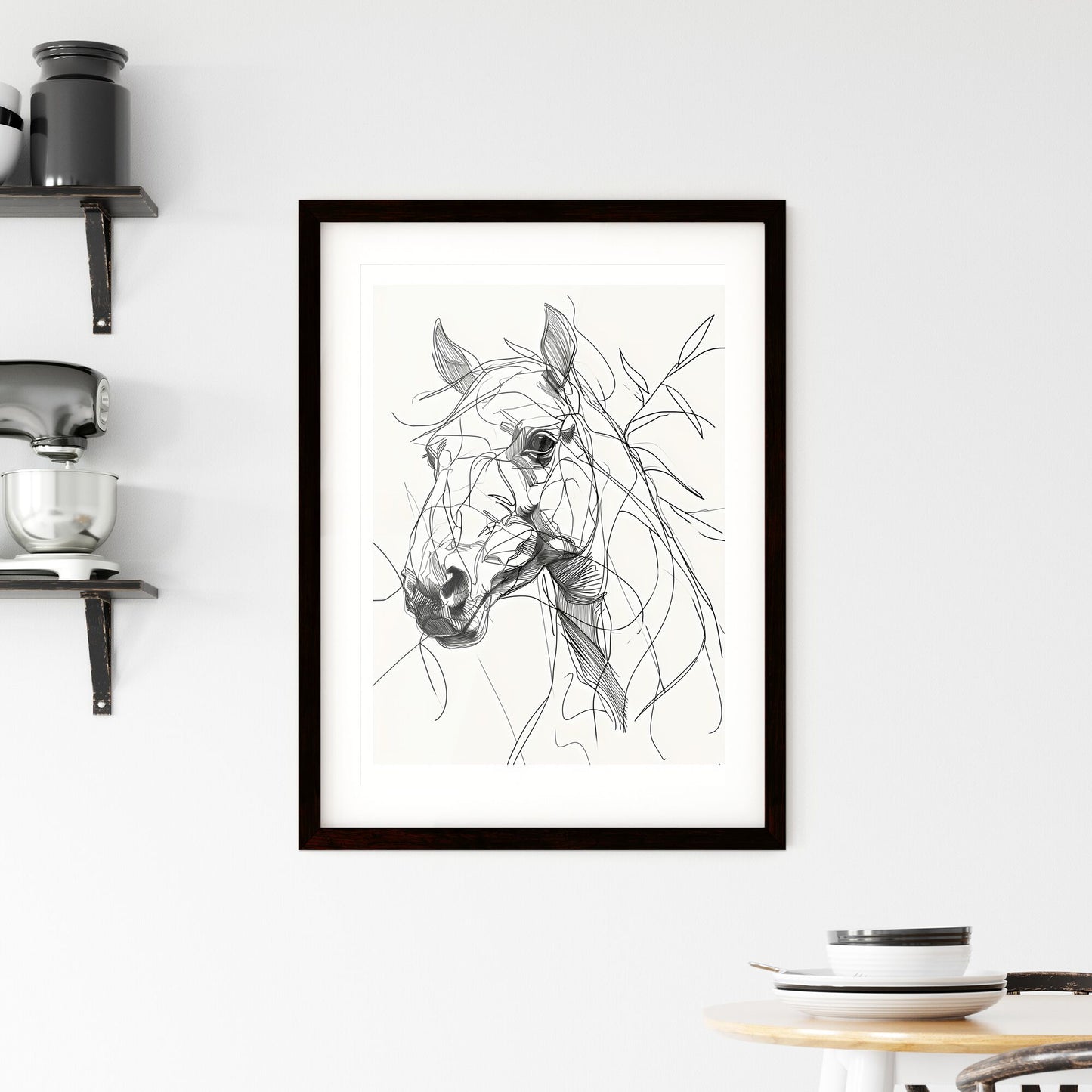 A Poster of a line art drawing of a Eagle face - A Drawing Of A Horse Default Title