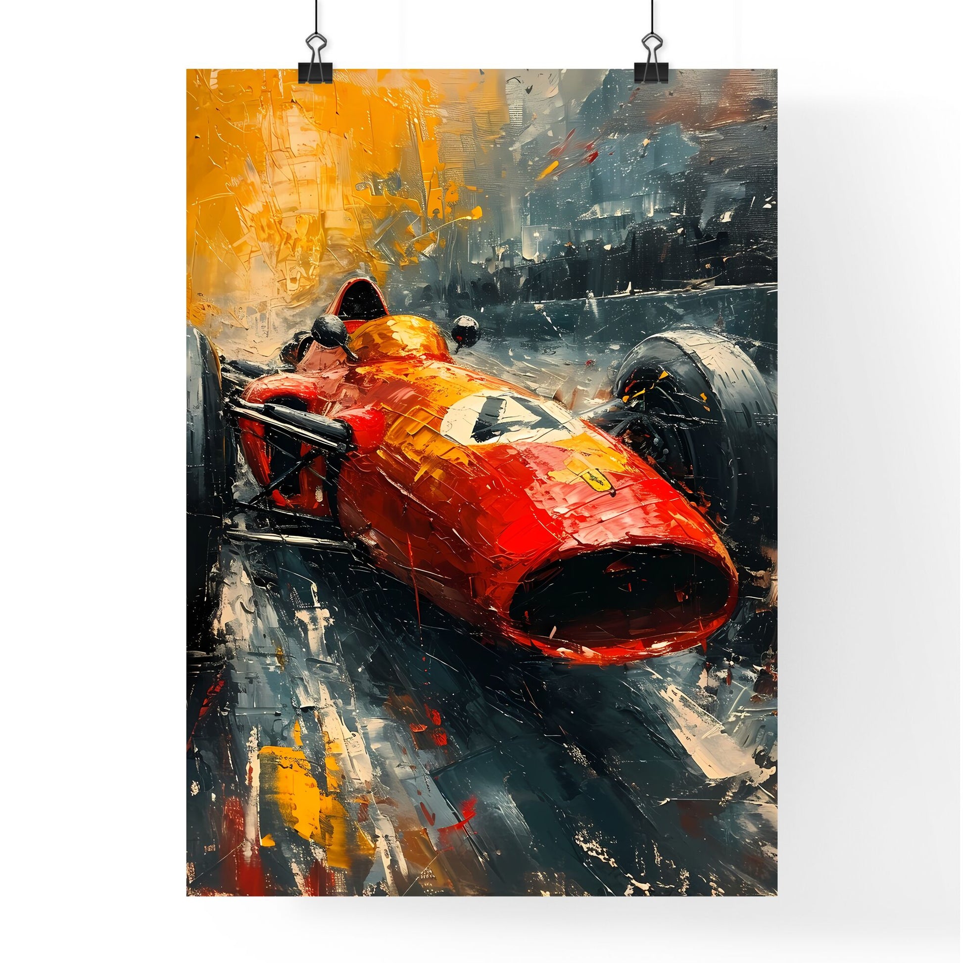 A Poster of Formula One style race car - A Painting Of A Red Race Car Default Title