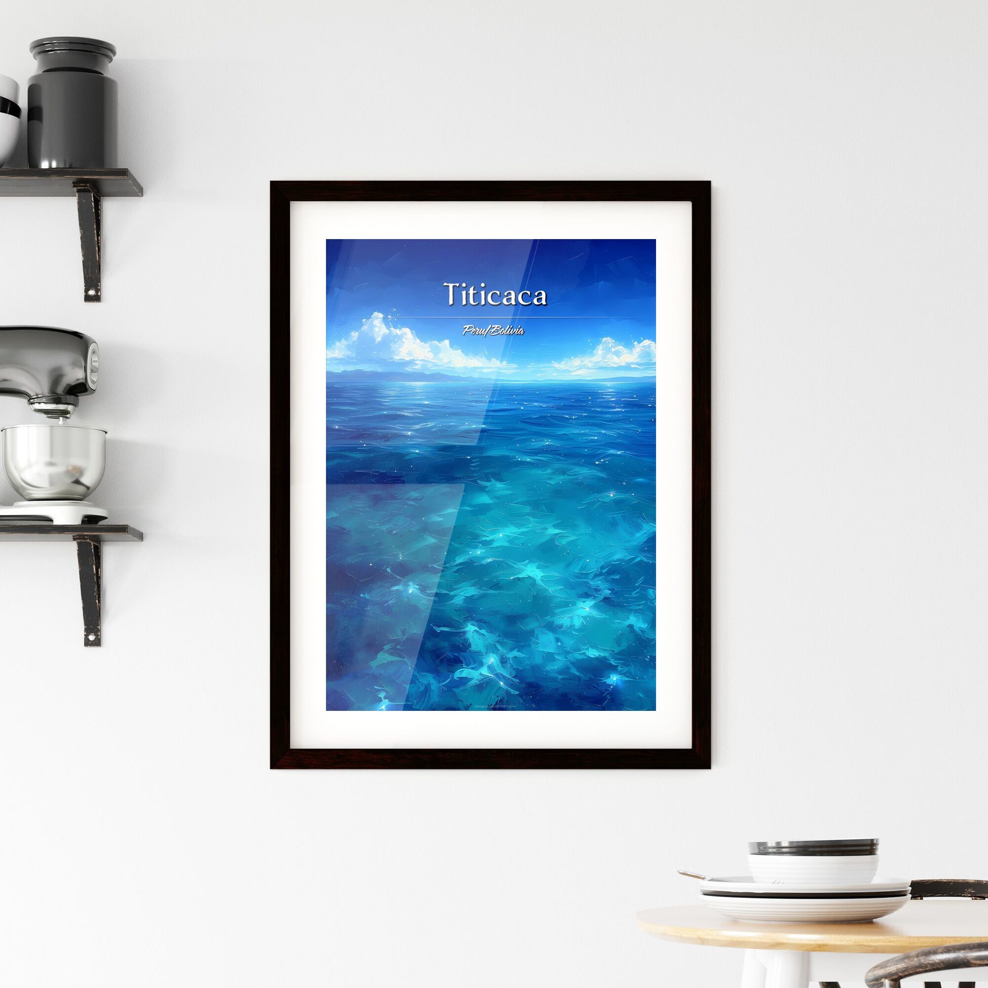 Titicaca, Peru/Bolivia - Art print of a blue ocean with a blue sky and clouds Default Title