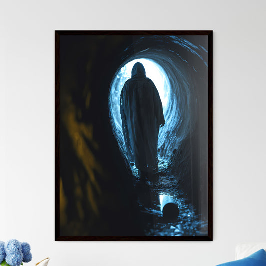 Ancient Jewish people are looking for something - Art print of a person in a robe walking through a tunnel Default Title