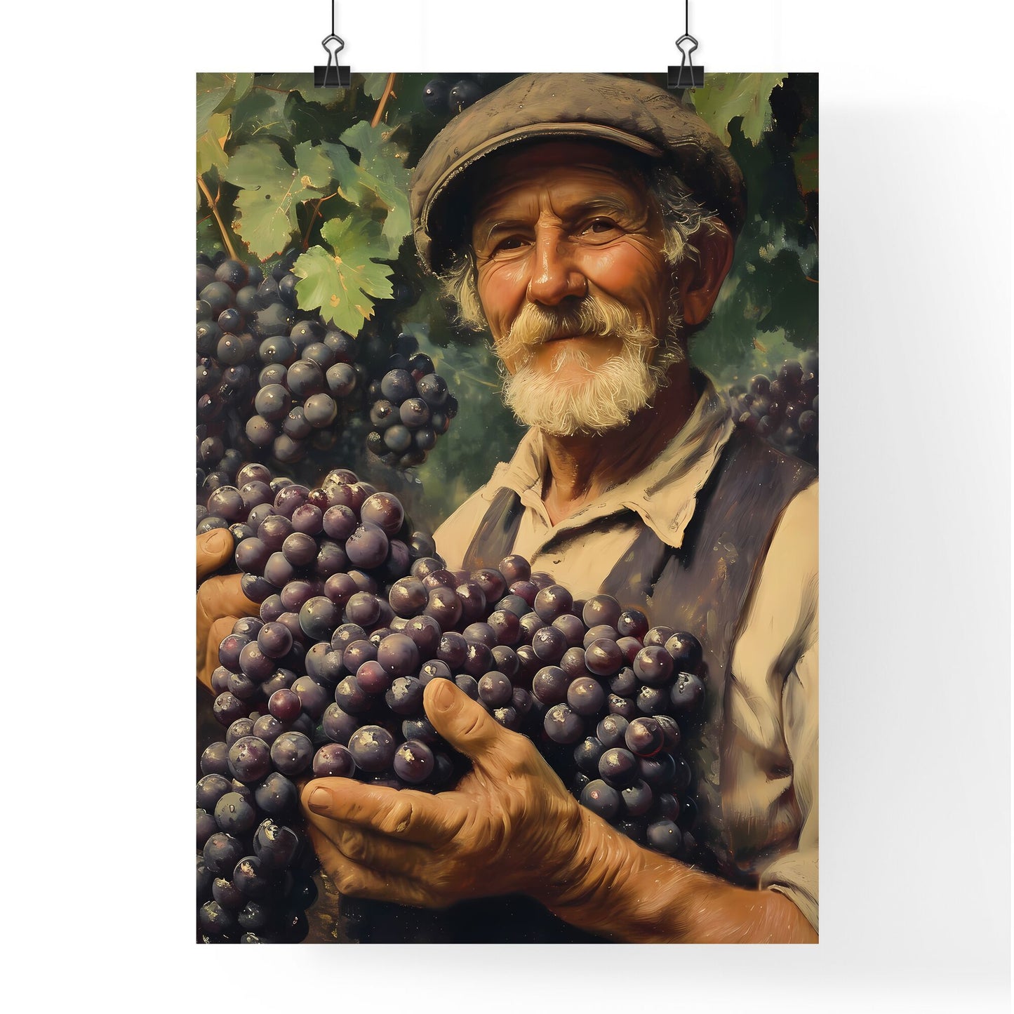 A French vineyard owner - Art print of a man holding grapes in his hands Default Title