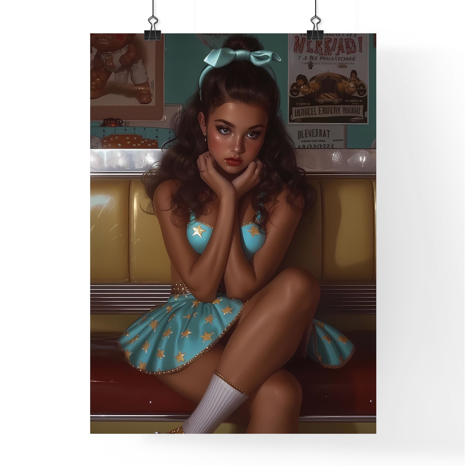 Gogo girl hyper realism style - Art print of a girl sitting on a bench Default Title