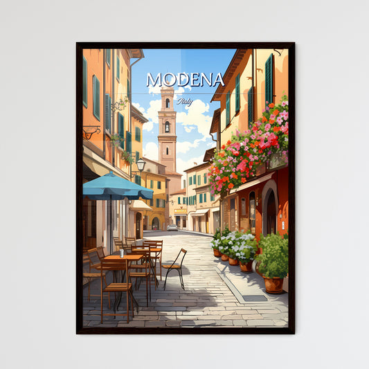 Modena, Italy - Art print of a street with tables and chairs and flowers on it Default Title