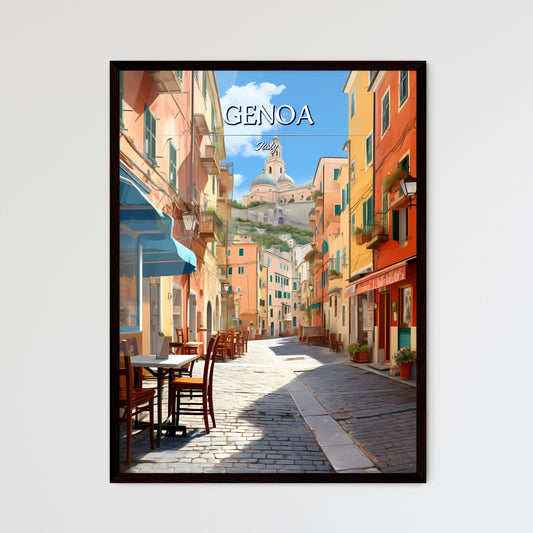Genoa, Italy - Art print of a street with tables and chairs in a city Default Title
