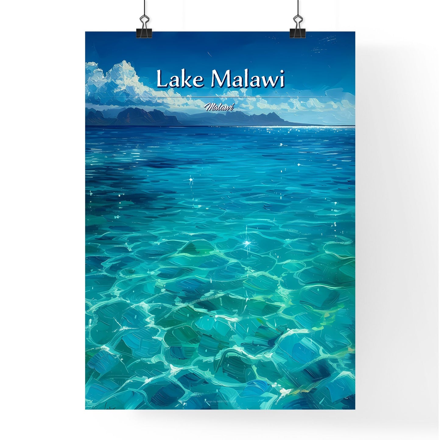 Lake Malawi, Malawi - Art print of a blue water with mountains in the background Default Title