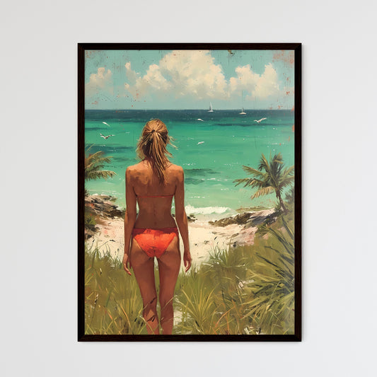 Beach Painting, Vintage Sea Landscape Print - Art print of a woman in a garment on a beach Default Title