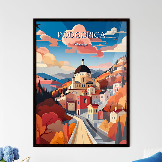 Podgorica, Montenegro - Art print of a colorful landscape with a building and trees Default Title