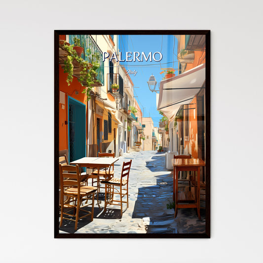 Palermo, Italy - Art print of a street with tables and chairs Default Title