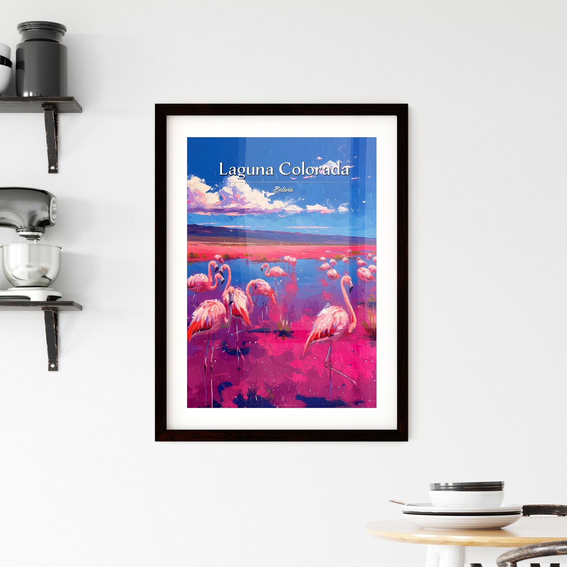 Laguna Colorada, Bolivia - Art print of a group of flamingos in a pink lake Default Title