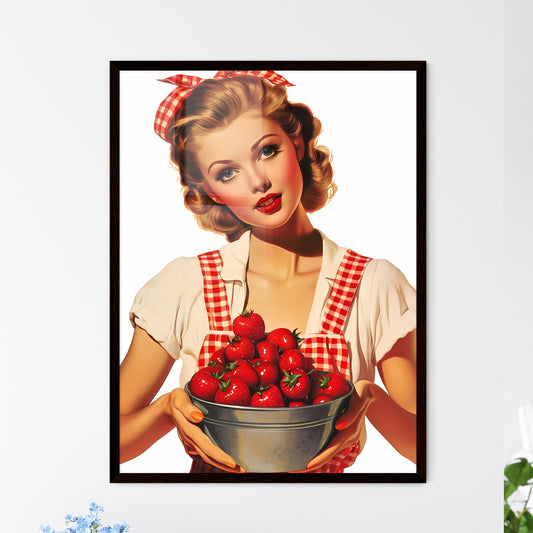 Stunning girl holding picknic basket - Art print of a woman holding a bowl of strawberries Default Title
