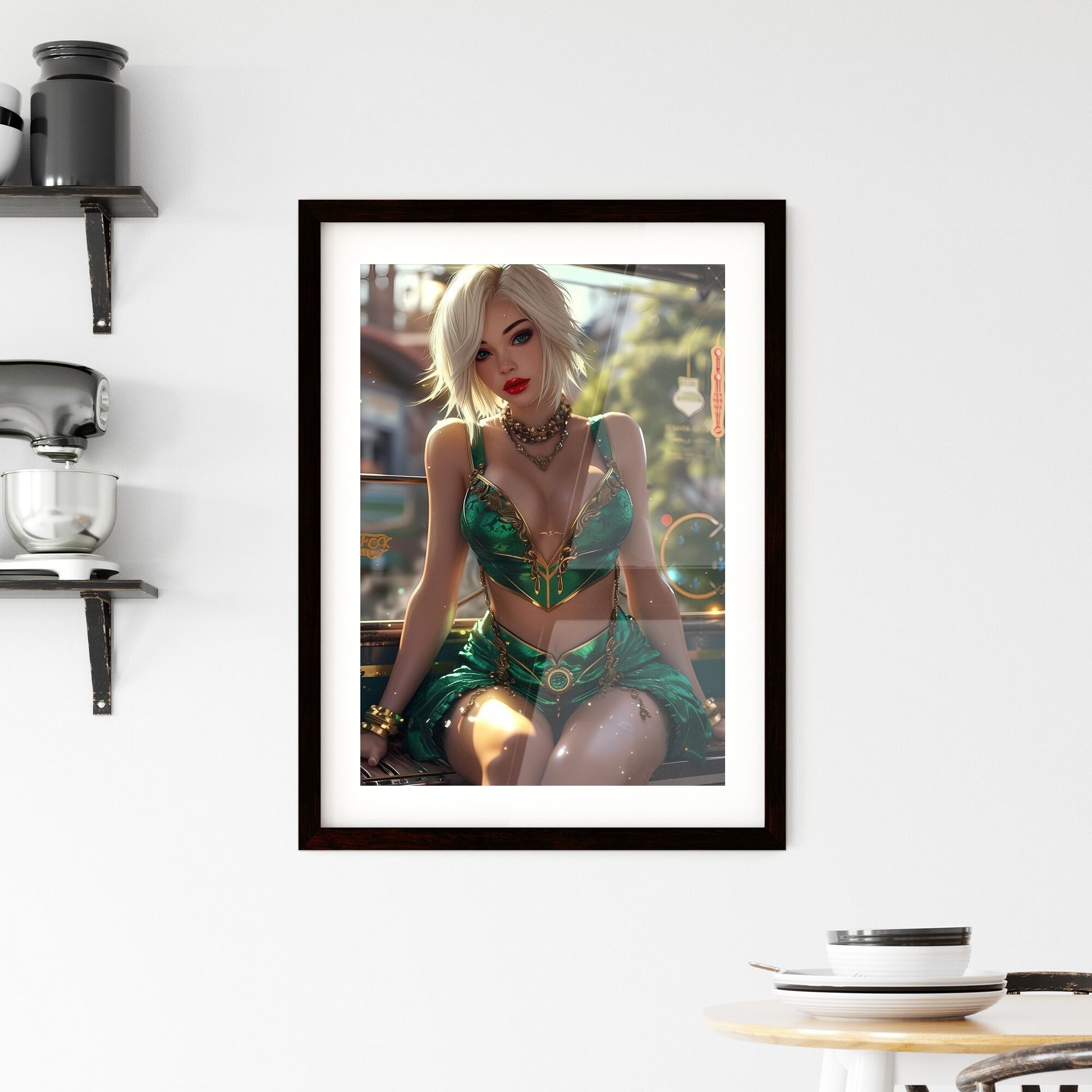 1950's pin up, has blond hair, red lipstick - Art print of a woman sitting in a vehicle Default Title