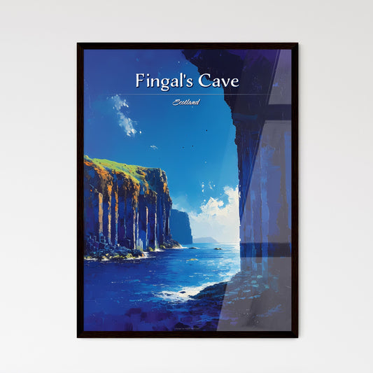 Fingal_s Cave, Scotland - Art print of a cliff side with water and grass Default Title