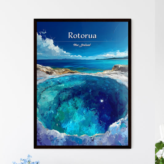 Rotorua, New Zealand - Art print of a blue pool of water on a rocky shore Default Title