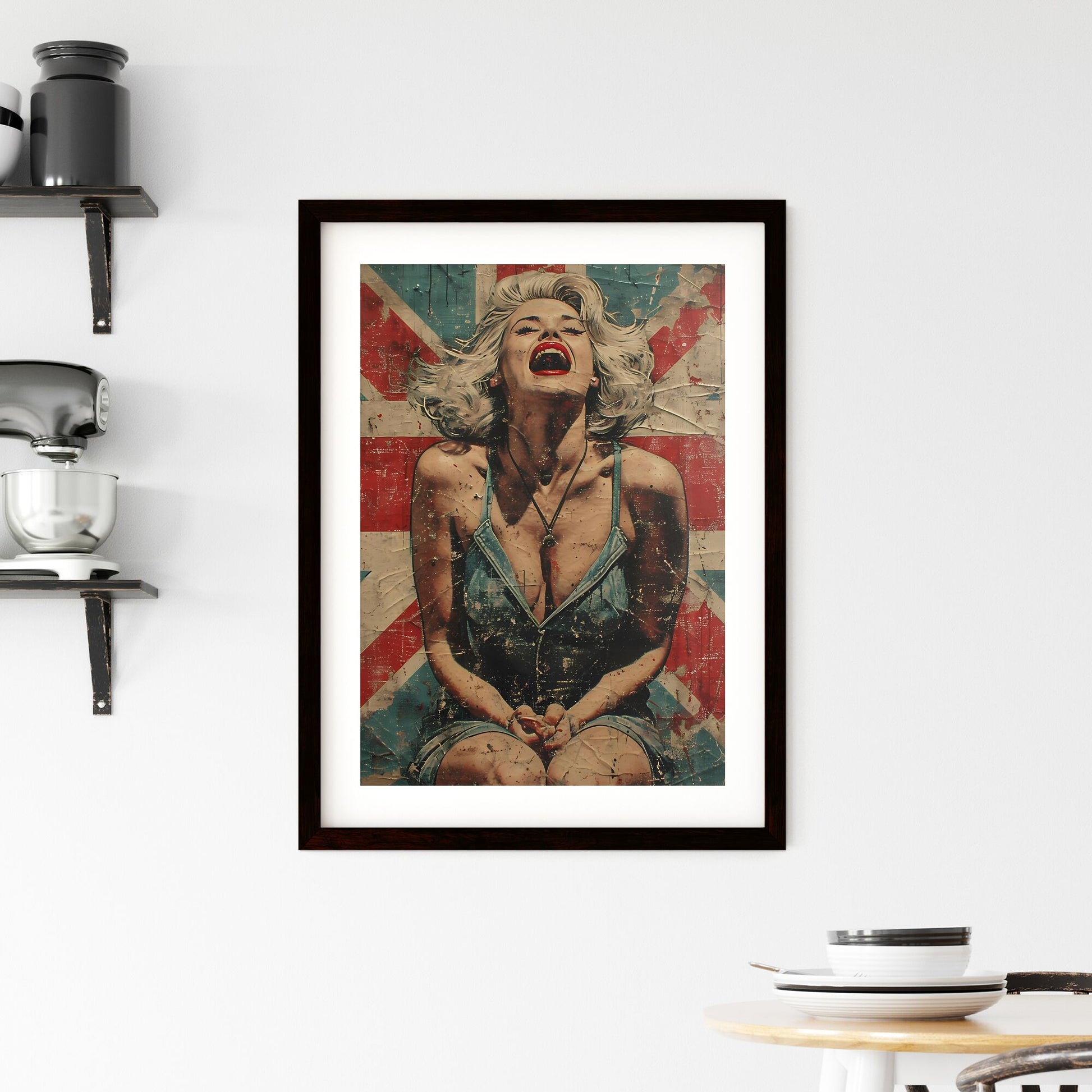 Fresco mixed with realism and pop art - Art print of a woman sitting on a flag Default Title