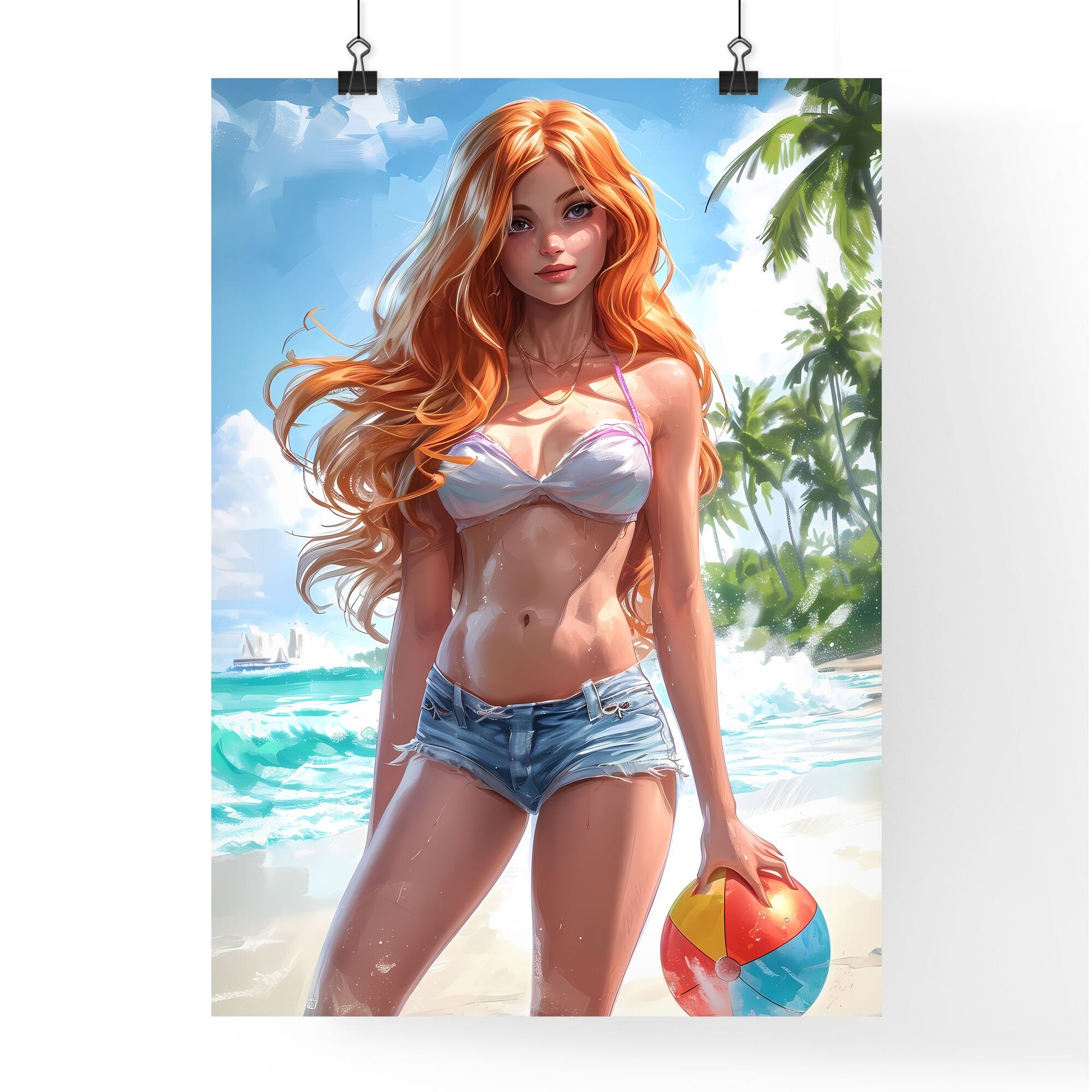 Jessica Rabbit - Art print of a woman in garment holding a beach ball Default Title