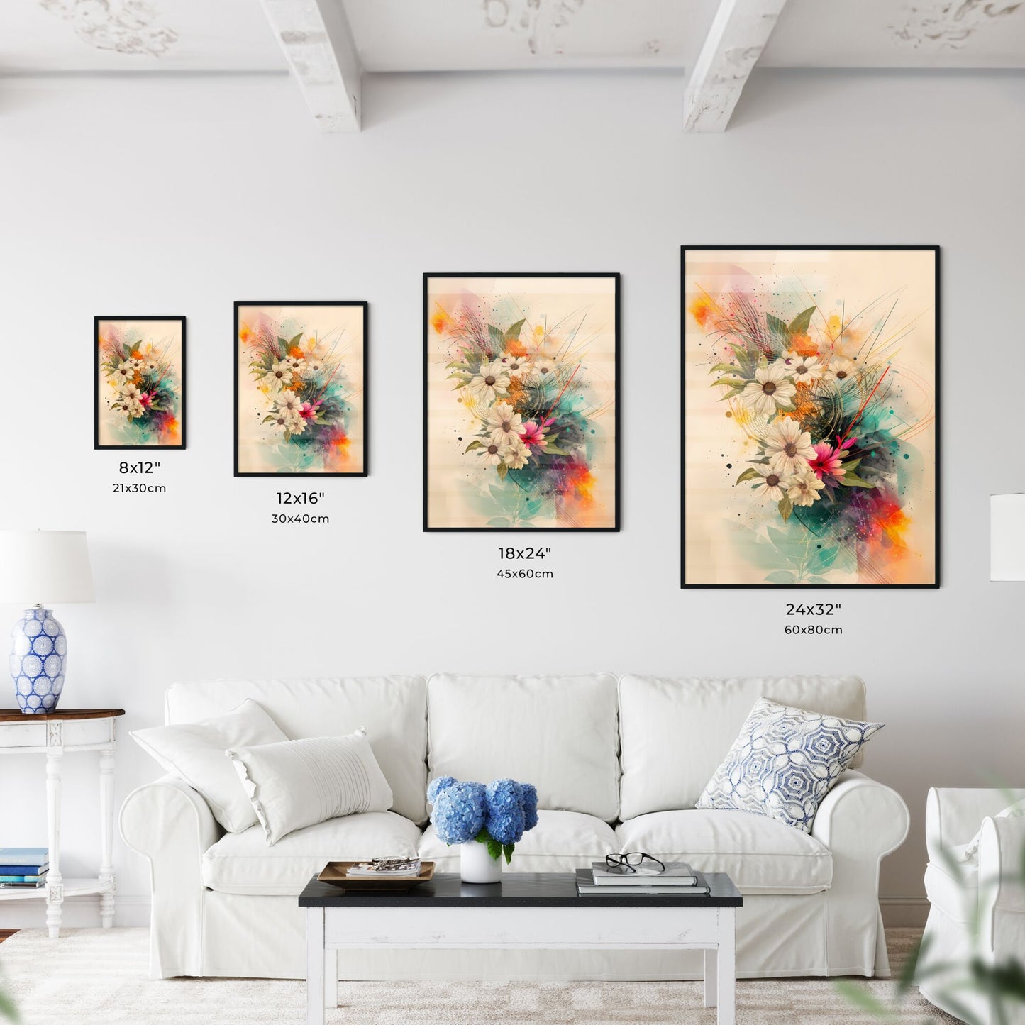 A botanical arrangement - Art print of a painting of flowers and colorful splashes Default Title
