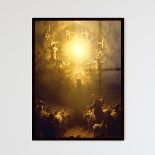 Moses prophet of God herding the flock in the desert, looking up at the sky - Art print of a painting of a group of angels and a group of goats Default Title