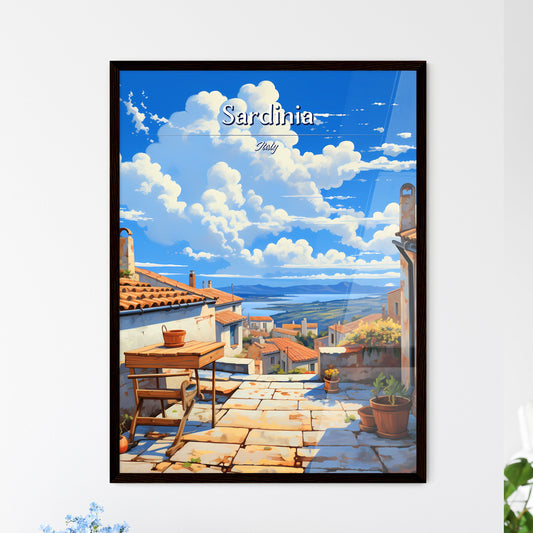 On the roofs of Sardinia, Italy - Art print of a stone patio with a table and plants on it Default Title