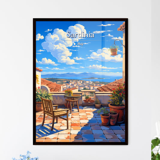 On the roofs of Sardinia, Italy - Art print of a painting of a rooftop with a view of a city and mountains Default Title