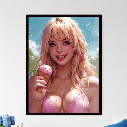 Retro poster - Art print of a woman in a garment holding an ice cream cone Default Title