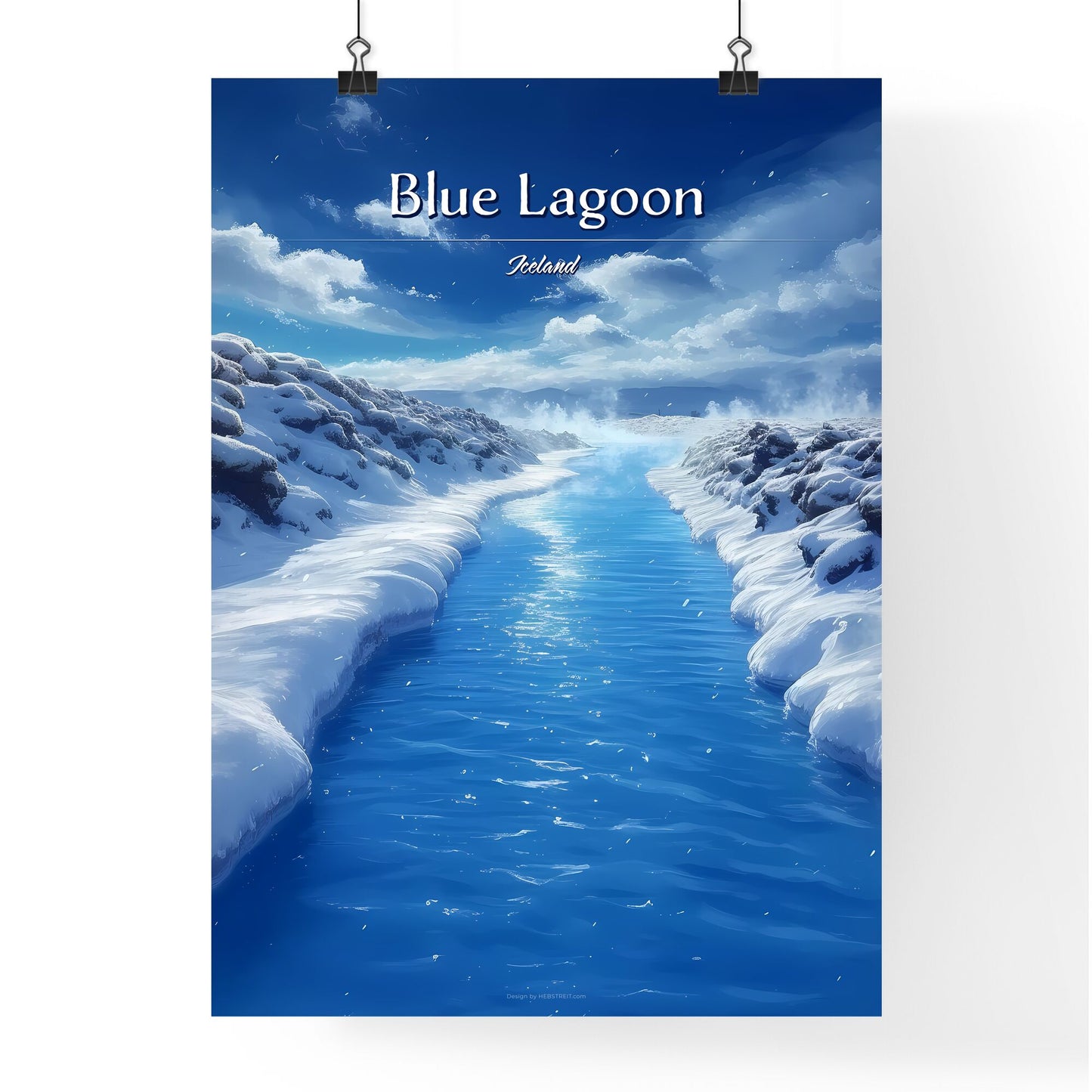 Blue Lagoon, Iceland - Art print of a river running through a snowy landscape Default Title