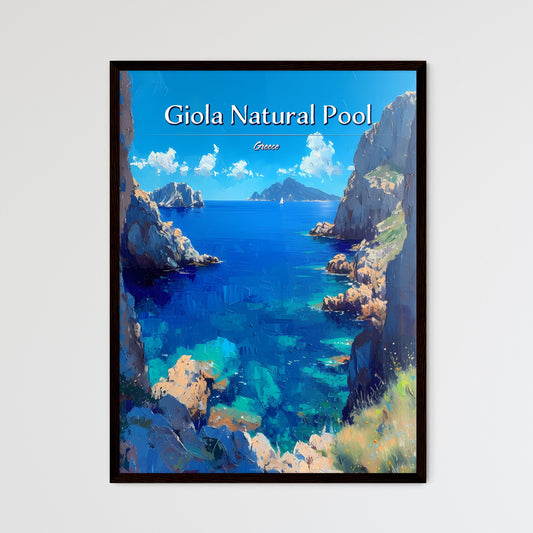 Giola Natural Pool, Greece - Art print of a painting of a body of water and mountains Default Title