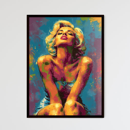 A striking half-body portrait of Marilyn Monroe - Art print of a woman with blonde hair and blue background Default Title